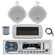 Pyle Bluetooth Marine Radio,Cover, Antenna,Wire, 2x 6.5" 200W White Speaker