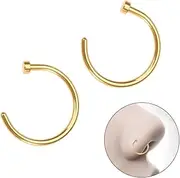 [VALICLUD] 8mm Titanium Steel Nose Piercing Jewelry 2 Pack C-shape Nose Ring Hypoallergenic for Men Women