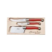 Laguiole Jean Neron 3pc. Cheese Knife, Pate Knife And Cleaver Set - Red