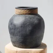Black Terracotta Rustic Ceramic Farmhouse Vase, Vintage Antique Stone Clay Ha...