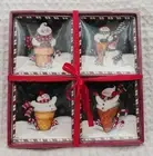 Susan Winget Snowman ICE CREAM CONE Christmas Mini Plates 4 Piece Gift Idea NEW