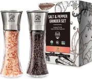 Salt and Pepper Grinder Set, Whole Black Peppercorns 3.5oz and Himalayan Pink...