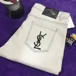 YSL0  個性字母刺繡牛仔褲男夏季高級百搭窄管褲