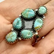 Southwest Natural Turquoise Cluster Ring Sz9 Adjustable Sterling by Hada 10.9g