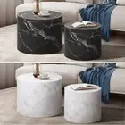 Oikiture Coffee Table Set of 2 Round End Side Tables Sofa Cafe Marble Effect