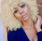 Short Curly Blonde WigS for Women Afro Curly Wigs With Bangs Synthetic Hair USA