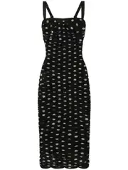 [Dolce & Gabbana] Dolce & Gabbana-Abito Longuette A Tubino Drappeggiato In Tulle Stampa Pois-Donna 44 IT