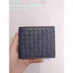 二手精品 BV 寶緹嘉 BOTTEGA VENETA 藍色 編織 小牛皮 雙折短夾 對開短夾 8卡 卡夾 113993