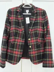 Womens J Crew NWT Size 4 Tartan Novalty Wool Schoolboy Blazer Christmas RET $198