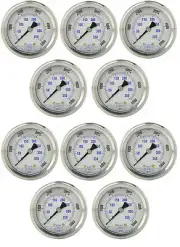 10 PACK LIQUID FILLED PRESSURE GAUGE 0-5000 PSI, 2" FACE, 1/4" BACK MOUNT