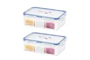 2x Locknlock 1L Classic 3-Section Seasoning Condiment Container w Spoon Clear