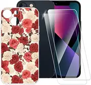 Printed TPU Case + 2-Pack Tempered Glass Screen Protector Compatible with iPhone 13 Mini 5.4, Artistic Slim Shockproof Cover, Anti-Scratch, Full Protection