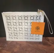 Tory Burch White Lace Cosmetic Makeup Bag Wristlet Purse New With Tags