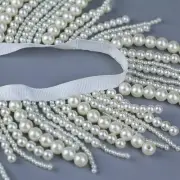 1 Yards Black Long Pearl Fringe Beaded Lace Trim Pearl Pendant Tassels White
