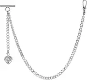 [ZTA] Albert Chain Pocket Watch Chain Fob Chain with Heart-Shaped Life Tree Design Pendant Medal Fob with T Bar Swivel Clasp