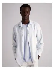 [Blaq] Kelly Linen Long Sleeve Relaxed Shirt in Blue
