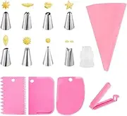 Piping Bags and Tips Set, Reusable Silicone Piping Bags, Frosting Piping Kit for Baking with Pastry Bags and Tips, Food Clip, Scrapers, Cake Decorating Tools Supplies for Cookie Icing, Cupcake