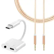 Durable 2in1 USB C 3.5mm Jack Audio Adapter AUX & DAC Cable for HTC U11 Plus USA