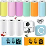 9 Rolls Thermal Sticker Paper for Mini Printer,Self-Adhesive Paper 57 * 25mm,3 Rolls White &6 Rolls Colored HD for Pocket Inkless Portable Photo Printer to Print Label,Note,List