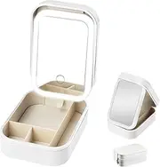 [BlyeMichdi] Travel Makeup Bag with LED Mirror,Cosmetic Organizer with Compartments,Makeup Box Organiser with 3 Colors Modes,Beauty Case Luggage Cosmetic Case Vanity Case Portable Makeup Vanity Box, White,