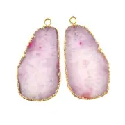 Lite Pink Genuine Agate Slice Gold Electroplated DIY Earring Pair Connectors