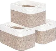 [MINTWOOD Design] 3-Pack Storage Baskets for Shelves, Playroom and Classroom, Decorative Storage Cube Bins, Woven Closet Organizers, Pantry and Shoe Organizer, Light Brown