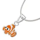 Cute Clown Fish Nemo Pendant Necklace 14" Chain 925 Sterling Silver Kids Girls
