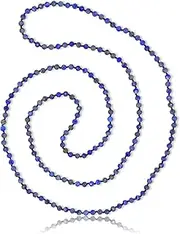 [MGR MY GEMS ROCK!] 36 Inch Opera Length 3.5-5MM Micro-cut Petite Size Semi-precious Stone Dainty Light Weight Mala Chakra Infinity Slip-on Style Beaded Necklace or Wrap Bracelet for Women or Girls.