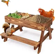 Handmade Chicken Picnic Table Feeder – No Waste Wooden Design, Large DIY Kit for Chickens, Wild Birds, Ducks & Squirrels, Features Mesh Bottom for Fresh, Dry Food and Easy Cleaning