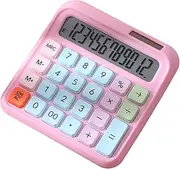 Desktop Calculator 12 Digit Large and Display Big Button Calculators Solar Power and Battery Ope Ed Suitable for Office School Home for Students Accountant - Pink Pink