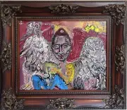 One-Of-A-Kind Painting on canvas by Serg Graff "Angel in Love" Ornate Frame, COA