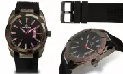 NEW Louis Richard 14040 Mens Halton Date Pink Accent Black/Gunmetal Rubber Watch