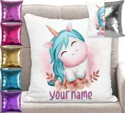Personalised Unicorn Baby Sequin Cushion Cover Mermaid Pillow 6 Colours
