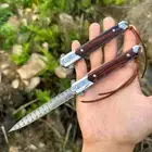 VG10 DAMASCUS FLIPPER KNIFE FOLDING BLADE TACTICAL CAMPING NEEDLE POINT DAGGER
