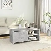 Coffee Table Concrete Grey Wood with Storage: Modern Tables for Living Room, Center, Office - 102x50x45 cm