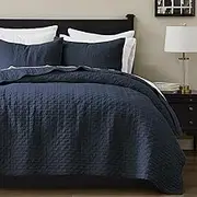 palassio Navy Blue 100% Cotton Quilt California Cal King Size Bedding Sets with 2 Pillow Shams, Oversized Lightweight Bedspread Shabby Chic Coverlet, Soft Bed Cover for All Season, 3 Pieces