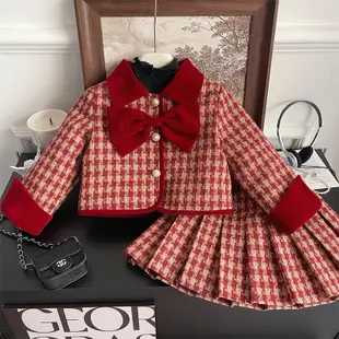 小香風套裝 冬天套裝 冬季套裝 秋冬套裝 女童套裝 套裝女 紅色套裝 過年套裝 新年衣服 氣質 優雅