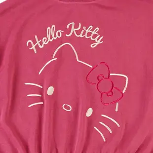 小禮堂 Hello Kitty 棉質圓領假兩件長袖上衣 長版上衣 連身衣 大學T 棉T (桃 大臉)