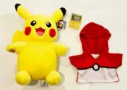 New Build a Bear Pokemon Pikachu Stuffed 16” Plush Toy with Hoodie and Card