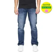 Crosshatch New Embossed Techno Straight Leg Denim Jeans Smart Casual Pants Navy