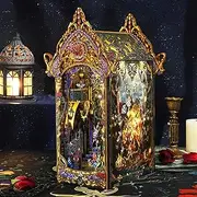 DIY Book Nook Kit 3D Bookend Kit Wooden Puzzle Bookshelf Insert Decor with LED Light and Music Box DIY Miniature Dollhouse Model Kit Creative Bookend Building Kits for Kids Over 14 Years Old