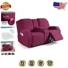 Jacquard Fabric Recliner Sofa Cover with Elastic Straps - Perfect Fit in Wine