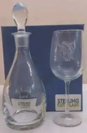 Sterling Cut Glass 4 Pc Wine Glasses With Sand Hill Decanter .New