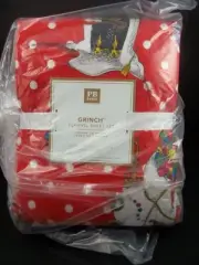 Pottery Barn Teen Red Grinch Christmas Flannel Sheet Set XL Twin #348