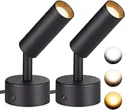 LED Spot Lights Indoor 3W Up Lights Indoor Spotlight with Memory Function 3000K/4000K/5000K Uplighting Indoor Dimmable Uplights Indoor for Plant Spotlight Indoor for Accent Lighting 2 Pack (Black)