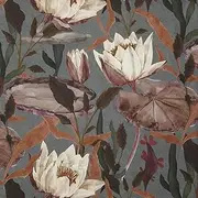 Kt KILOtela - Fabric Digital Print, Half Panama Organic Cotton, Oeko-Tex Standard 100-100 cm Length x 280 cm Width | Floral Pattern - Green, Brown, Purple, Beige - 1 Metre