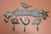 Bronze Look Seashell Bathroom Decor Cast Iron Towel Hooks Set, Nautical Touch