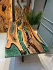 Walnut Wood Epoxy Dining Table | Metallic Green Epoxy Table Top | Custom Live Ed