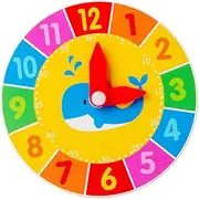MUSISALY Boys and Girls Wooden Clock Toys Learning Educational Toys for Boys Girls Clock Shape Whale Flower Pattern