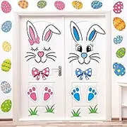 CYNOSA Easter Bunny Door Stickers Easter Door Decor Large Bunny Face Stickers with Eggs Decals for Spring Door Window Refrigerator Decorations